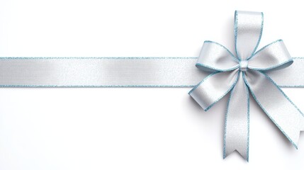 Celebratory gift wrapping with elegant silver bow studio setting high-quality image minimalist style
