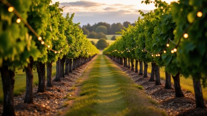 Wedding photography booth, Vineyard with grapevines barrels and string lights