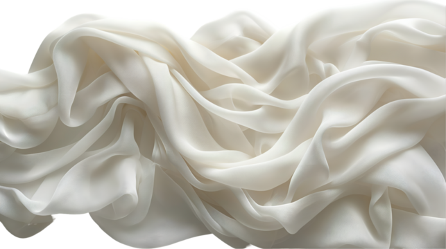 Creamy White Silk Fabric Soft Draped Texture, Luxurious Sheer Background for Elegant Design, isolated on transparent background.