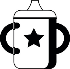 Baby water bottle black-and-white vector illustration