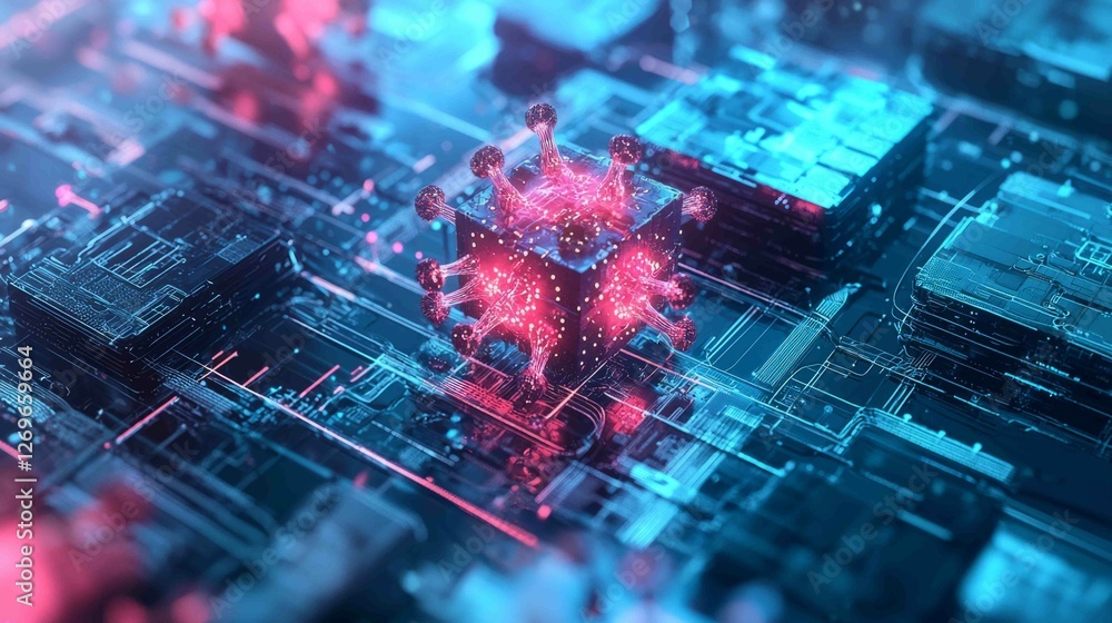 Poster digital fortress concept with abstract layers and technological elements