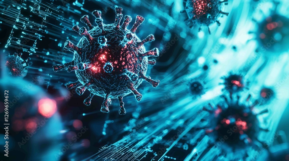 Poster conceptual visualization of virus protection mechanisms in action