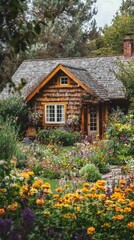 Charming Cozy Cottage with Shingled Roof and Wooden Accents