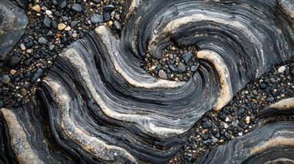 Creative Abstract Swirling Pattern of Gravel and Stone Textures