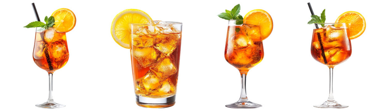 Collection of aperol spritz cocktails isolated on transparent background