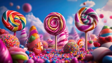 Explosion of Candy and Sweets, Pop Art Style, Colorful Environment, Vivid Patterns, Playful Concept