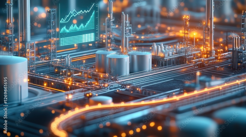 Aufkleber modern industrial refinery complex with data overlay