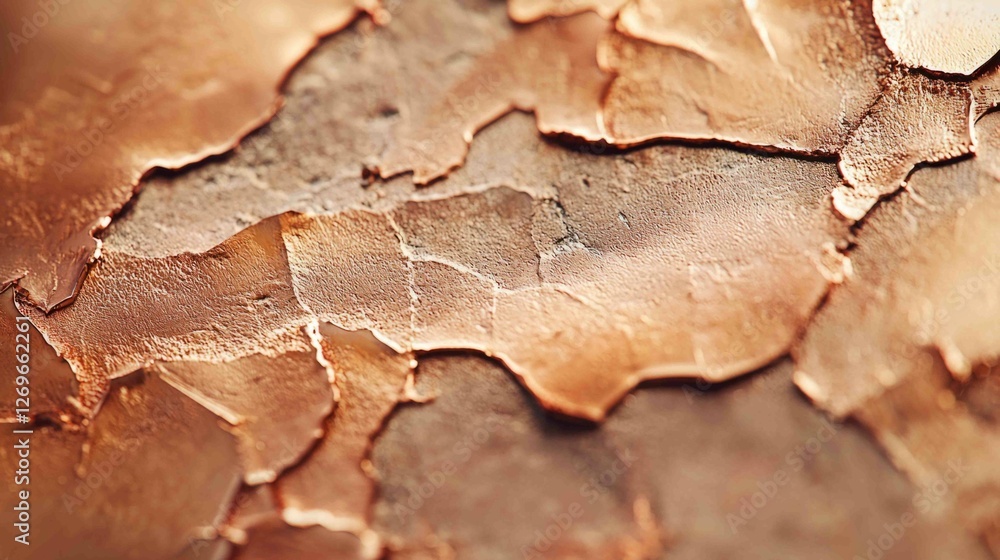 Poster macro view of creative textured copper sheet with unusual patterns