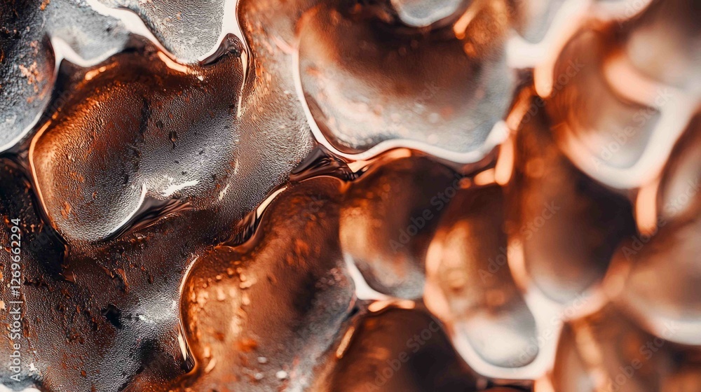 Poster close-up macro of liquid copper sheet with unique texture patterns