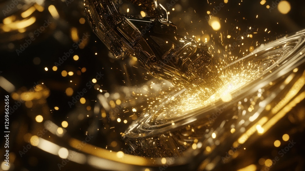 Poster robotic arm forging gold sparks creation