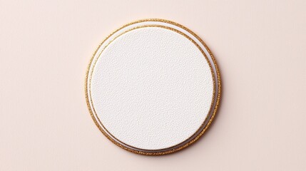 Elegant round white plate with golden trim minimalistic design kitchen decor soft background top view culinary art