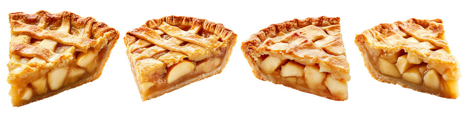 Collection of apple pie slices isolated on transparent background