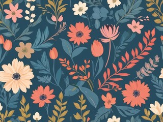 Floral seamless textile pattern with cute abstract flower  Cloth elements design background