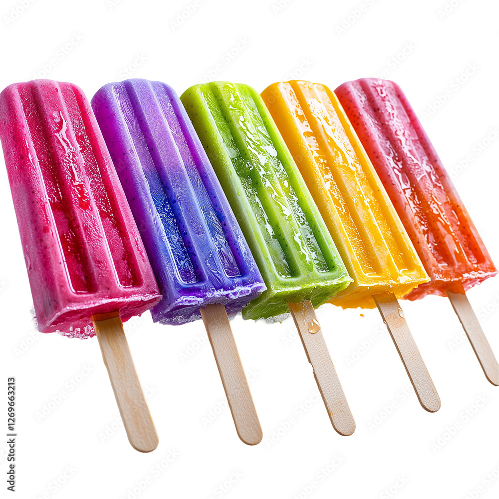 Poster Summertime Popsicle Delight: A Close-Up of Colorful Ice isolated on transparent background