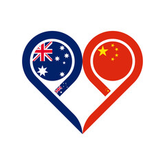 friendship concept. heart symbol icon of australia and china flags. vector illustration isolated on white background