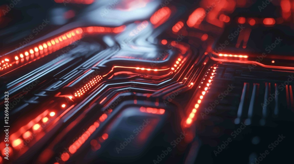 Poster high tech silicone material with crisp red circuit patterns