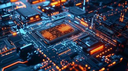 Obraz premium High-Tech Silicone Circuit Board with Crisp Details and Neon Lights