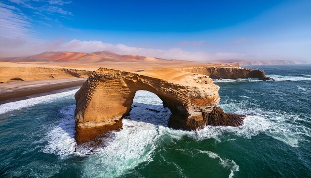 natural arch at paracas national reserve peru square