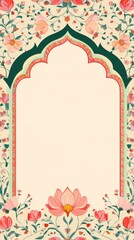 Traditional Indian Mughal art inspired Wedding Card Design, Invitation template.
