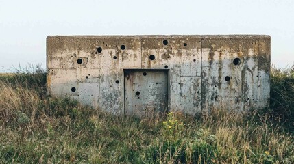 Desolate Military Bunker Surrounded by Scarred Grasslands