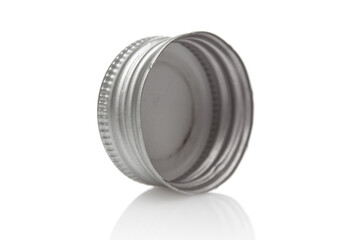 Silver bottle cap close up isolated on white background