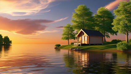 Fototapeta premium A house by the river