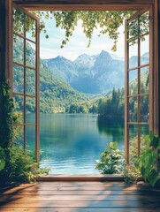 Lake and Mountain View from Window