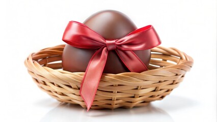 Wicker basket with a red bow.
