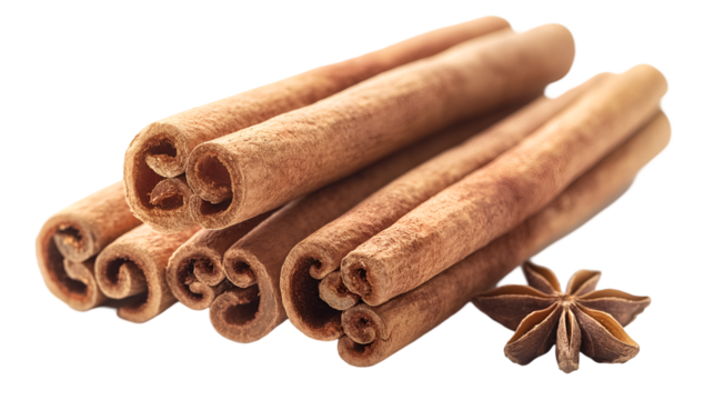 Cinnamon Sticks Bundle Spicy Culinary Ingredient, Warm Background for Winter Themes, isolated on transparent background.