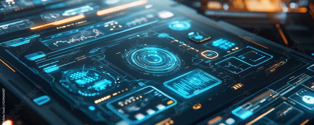 Aufkleber Futuristic control panel displaying complex data and information