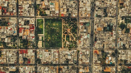 Naklejka premium Detailed Aerial View of Urban Land Featuring Diverse Neighborhoods