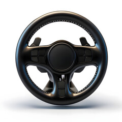 3D Racing Steering Wheel with Pedals on White Background