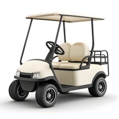 Isolated 3D Electric Golf Cart with Steering Wheel on White Background