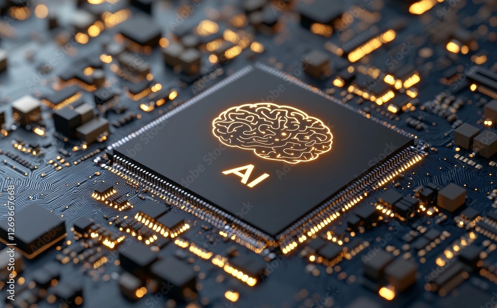 Poster a conceptual image featuring a 3d rendering of the stock concept of ai
