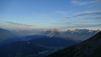 Panoramic view Hohe Munde  from Nordlinger hut on Karwendel Hohenweg, Austria