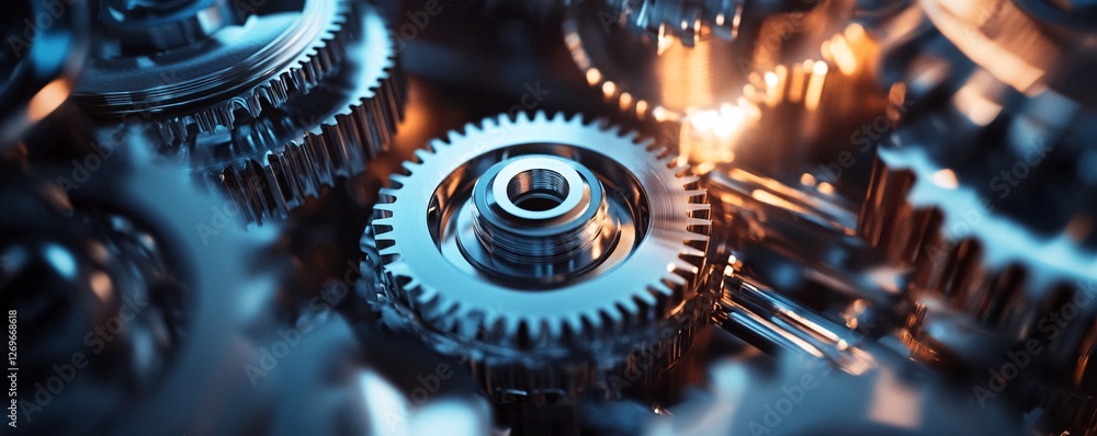 Aufkleber close-up view of shiny gears working together in perfect harmony