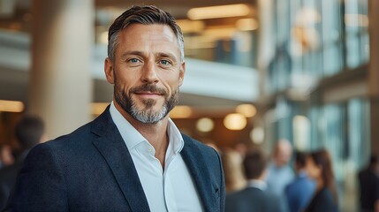 Fototapeta premium Professional business networking event with a confident male speaker in a modern office environment engaging audience with insightful conversation