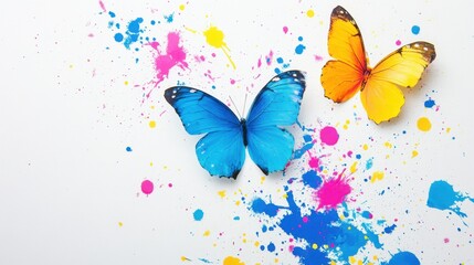 Butterfly Splatter Paint Artwork, Nature-Inspired Background, Colorful Design, Bright Colors, Artistic Viewpoint