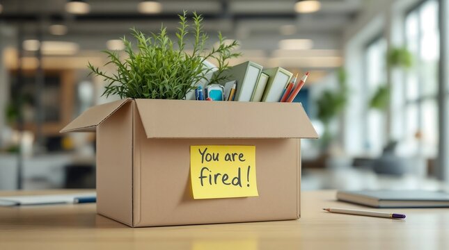 box termination notice office work job loss dismissal getting fired concept