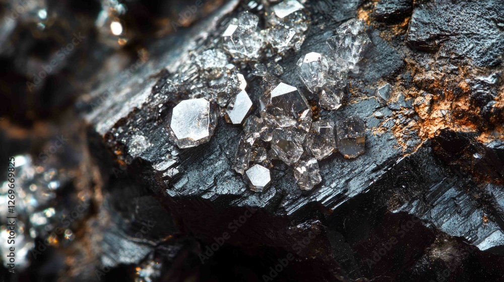 Aufkleber detailed macro view of meteorite fragment with spar crystals