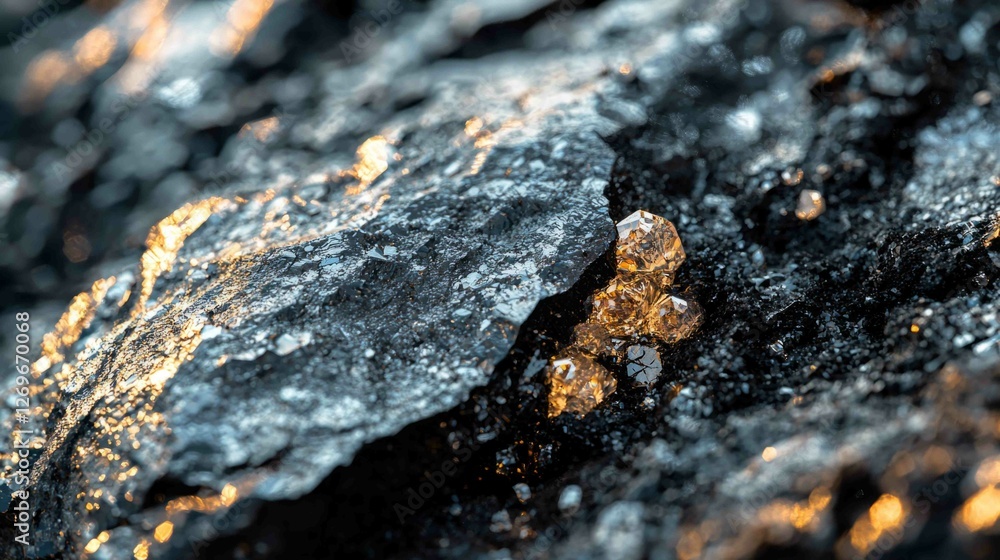 Poster macro view of meteorite surface with tiny crystals and details