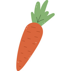 Lovely cartoon carrot with a leaf. Cute hand drawn fresh vegetable clipart as sign of Easter, springtime, gardening hobbies, dieting. Simple carrot isolated on background for poster, greeting card.