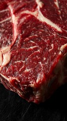 Close-Up Macro Shot of Marbled Ribeye Steak Displaying Rich Detail