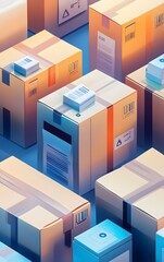 A vibrant collection of delivery boxes stacked neatly, showcasing modern packaging designs for efficient logistics.
