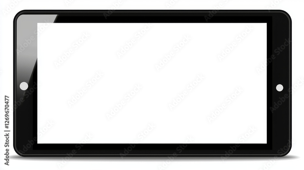Poster image of a contemporary black tablet computer displaying a blank screen in a horizontal orientation,