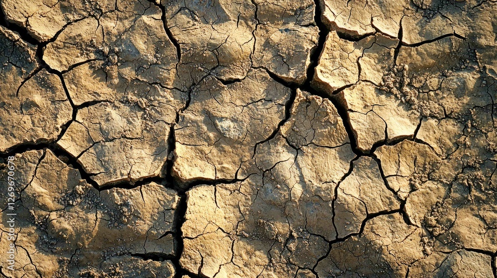 Poster detailed macro view of cracked dry land with intricate patterns