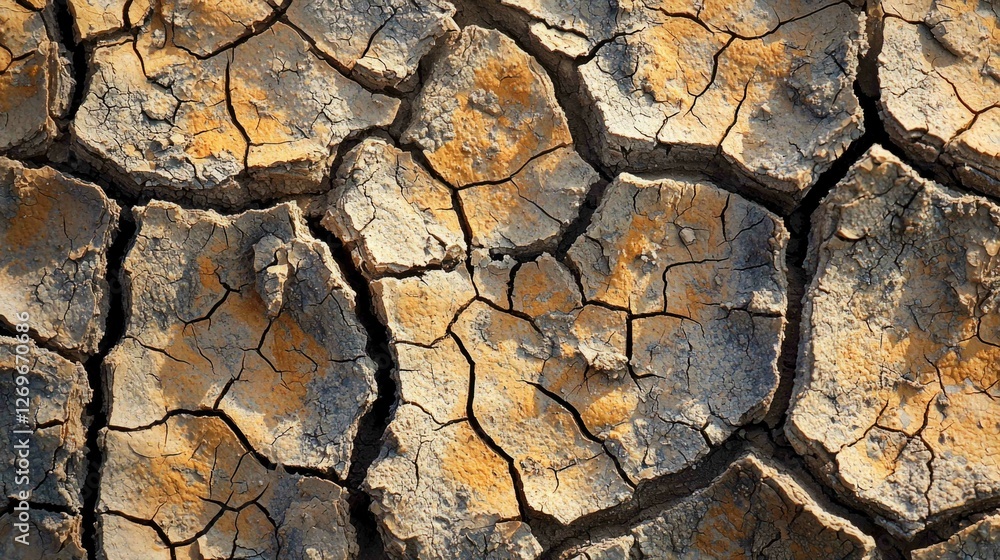 Poster detailed macro of cracked dry land with intricate patterns