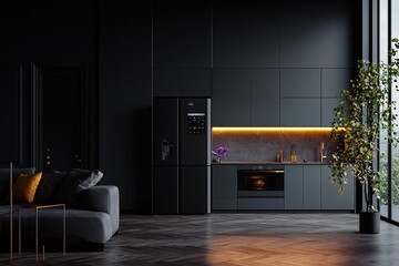 The concept of Smart Home and Stock is exemplified in a kitchen equipped with intelligent appliances featuring display screens and a voice-controlled smart oven, all made possible by Stock technology