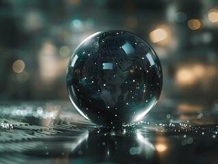 Fototapeta premium Ethereal Blockchain Ecosystem Encapsulated in a Translucent Orb of Interconnected Dots and Elements