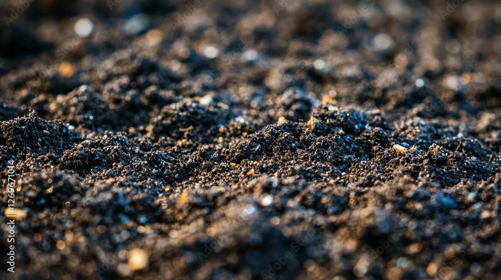 Poster detailed macro image of fertile rich dark soil with texture